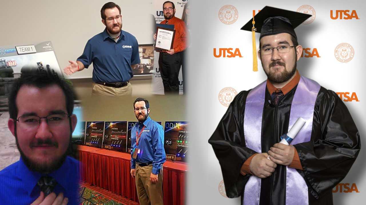Collage of myself in various professional and academic photos, including my graduation photo and presenting products I worked on.